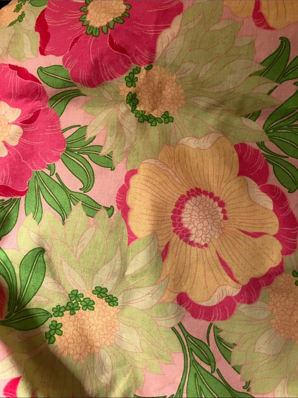 Floral maximalist green pink yellow valance curtains set of 2 44x16.5”